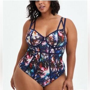 Torrid Curve Bodysuit Floral Print Sheer Mesh Corset Style Lingerie Sz 5 5X NWT